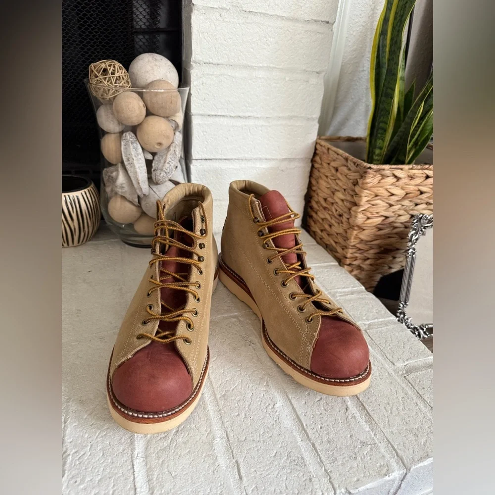 Chippewa Monkey Boots  Suede Leather Size 10 ЕЕЕ Tan Maroon - Picture 2 of 13